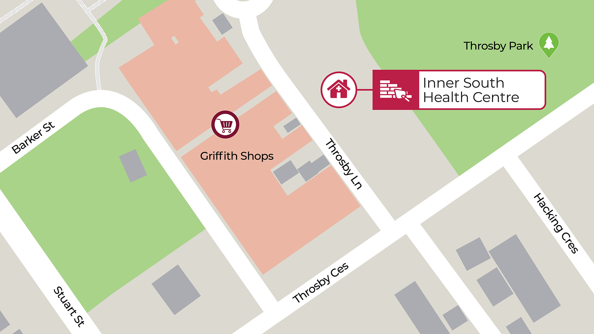 A map showing the location of the new Inner South Health Centre