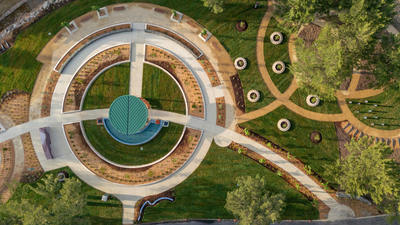 An aerial image of a garden.