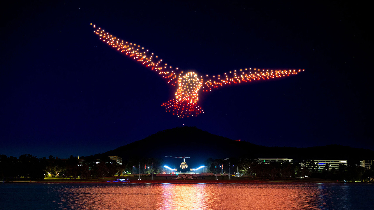 A light display in the sky in the outline of an eagle.